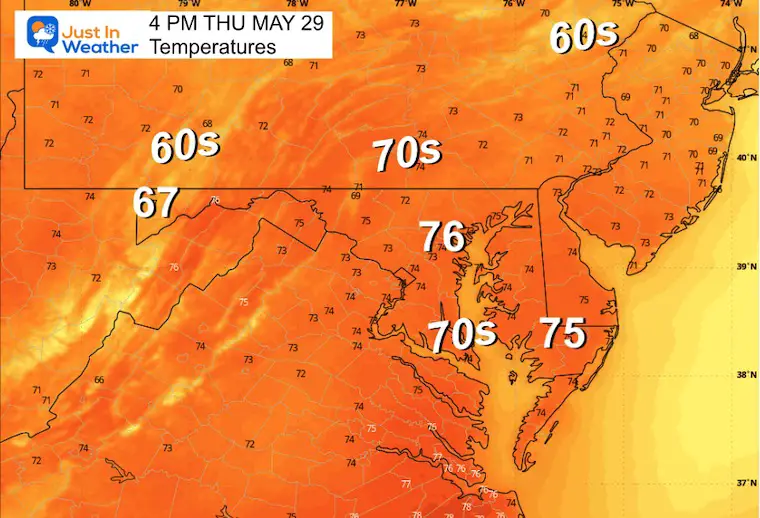 May 29 weather temperatures Thursday afternoon