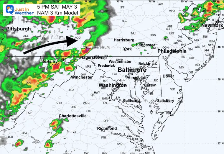 May 3 weather storm radar Saturday forecast 5 pm