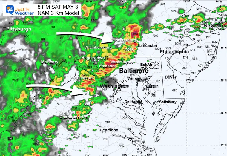 May 3 weather storm radar Saturday forecast 8 pm