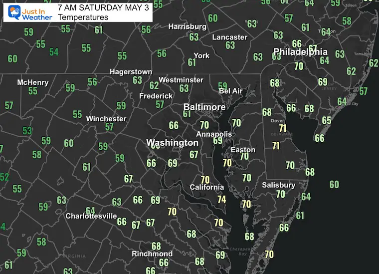 May 3 weather temperatures Saturday morning