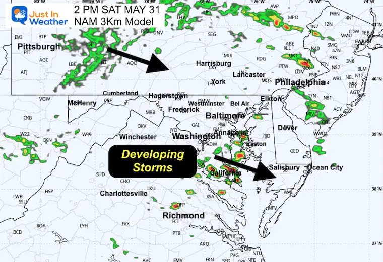 May 30 weather Saturday radar forecast 2 PM