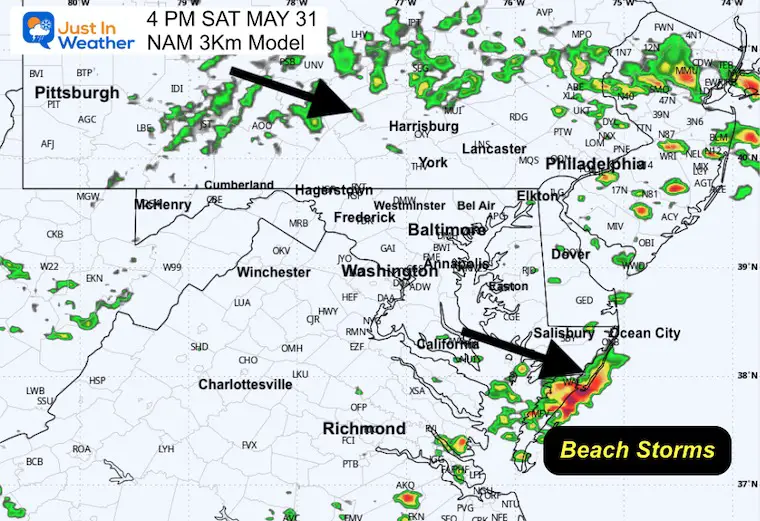 May 30 weather Saturday radar forecast 4 PM