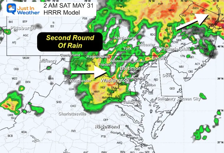 May 30 weather radar storm forecast Saturday 2 AM