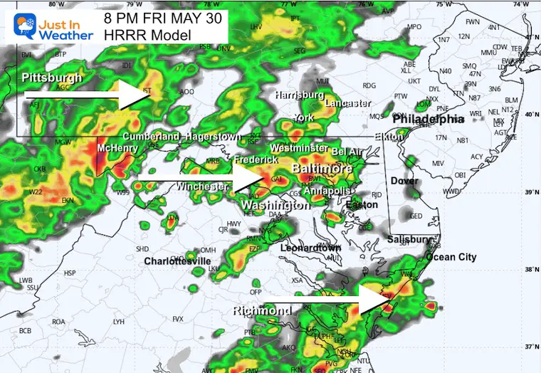 May 30 weather forecast radar rain Friday 8 PM