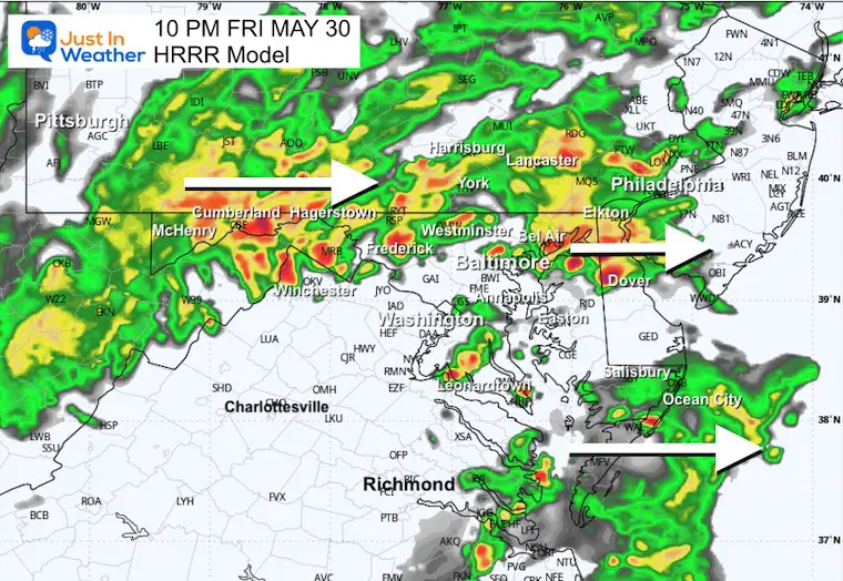 May 30 weather forecast radar rain Friday 10 PM