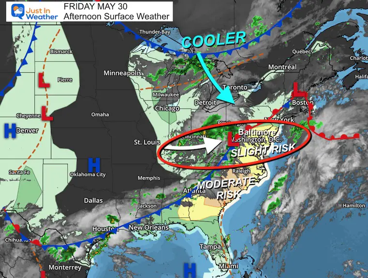 May 30 weather storm map Friday afternoon