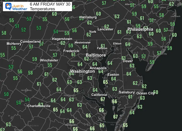 May 30 weather temperatures Friday morning