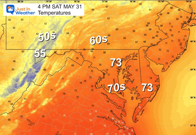 May 30 weather temperatures Saturday afternoon