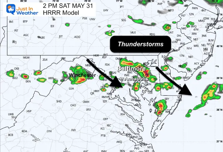May 31 weather forecast radar Saturday 2 PM