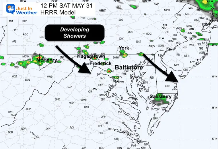 May 31 weather forecast radar Saturday 12 PM