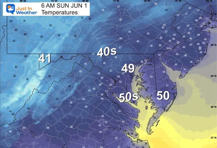 May 31 weather forecast temperature Sunday morning
