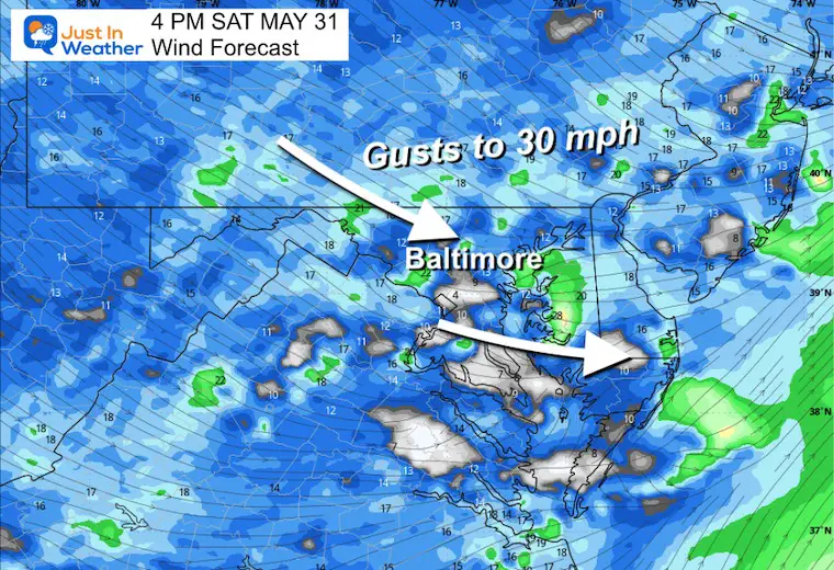 May 31 weather forecast wind Saturday 4 PM