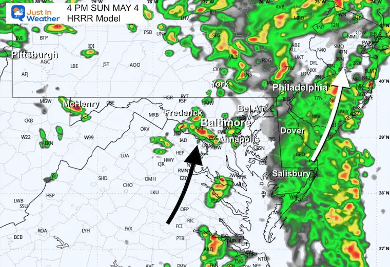 May 4 weather forecast rain storm radar Sunday 4 PM