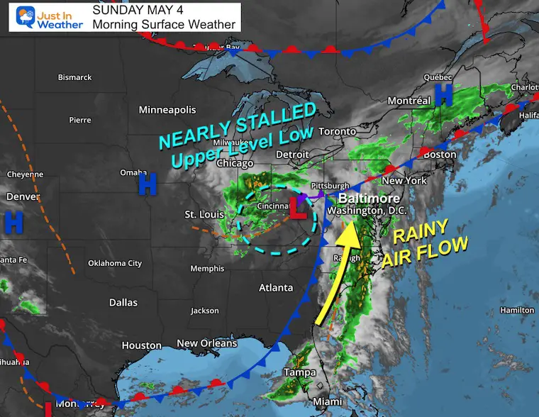 May 4 weather rain storm map Sunday morning