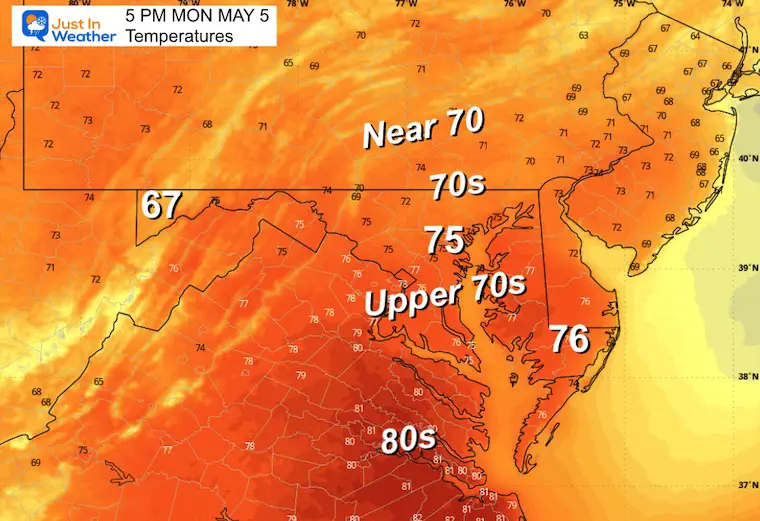 May 4 weather temperatures Monday afternoon