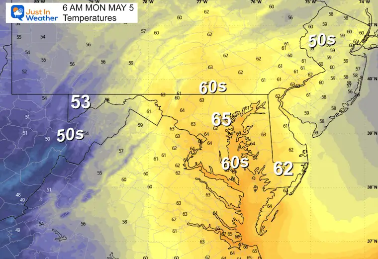 May 4 weather temperatures Monday morning