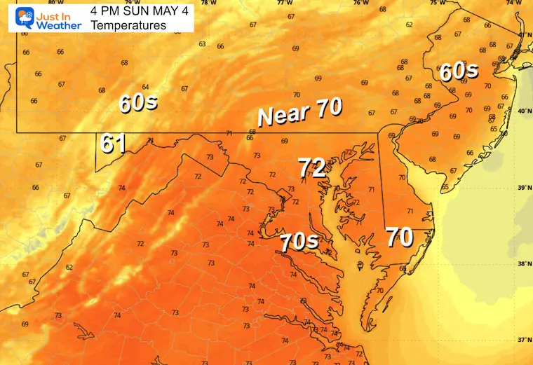 May 4 weather temperatures Sunday afternoon