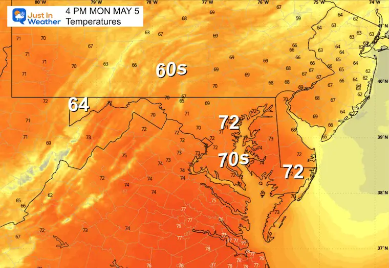 May 5 weather temperatures Monday afternoon