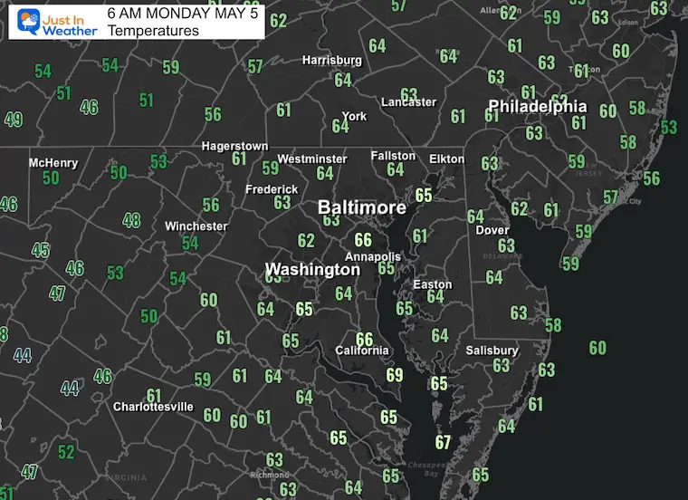 May 5 weather forecast temperatures Monday morning
