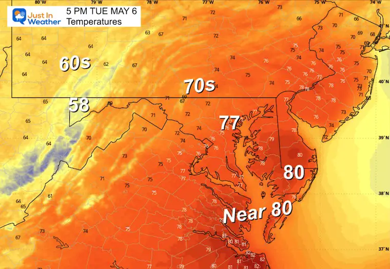 May 5 weather temperatures Tuesday afternoon