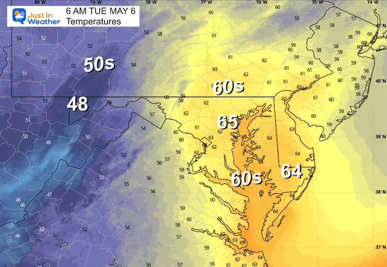 May 5 weather temperatures Tuesday morning