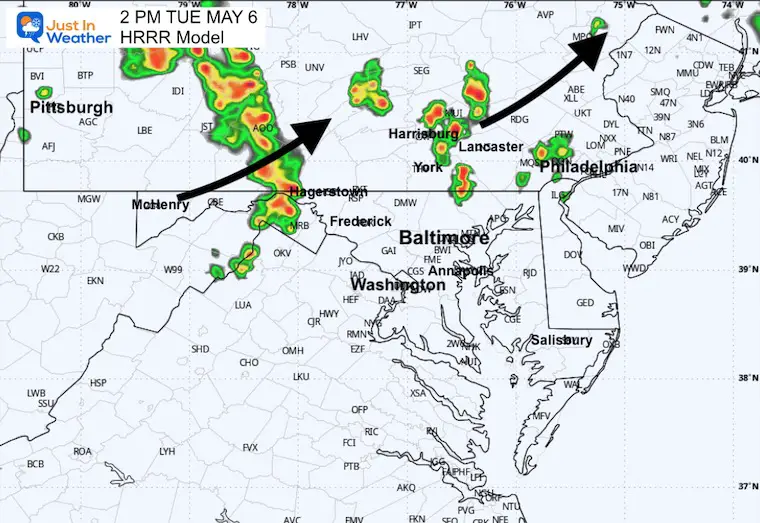 May 6 weather storm radar forecast Tuesday 2 PM