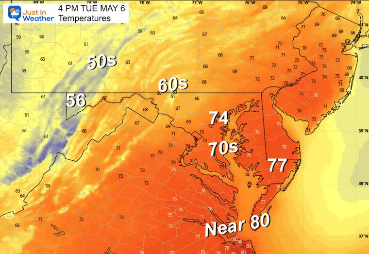 May 6 weather temperatures Tuesday afternoon