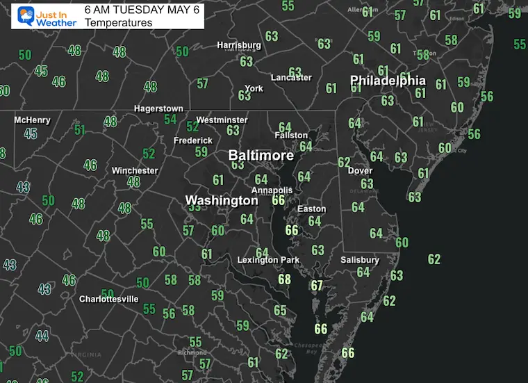 May 6 weather temps Tuesday morning