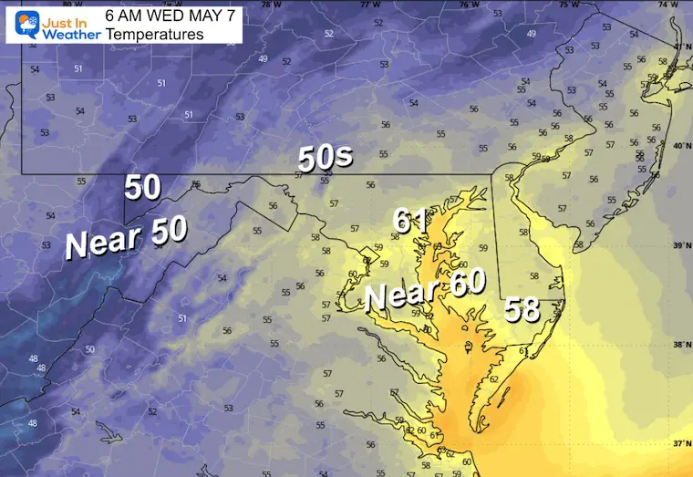 May 6 weather temperatures Wednesday morning