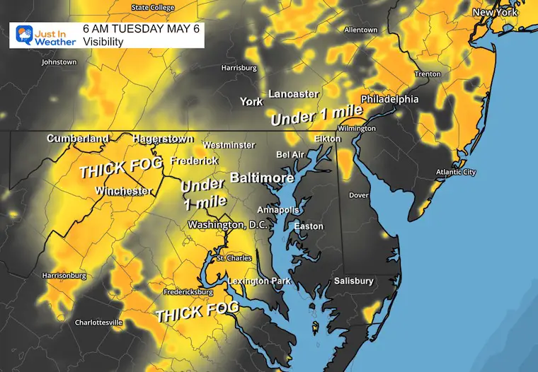 May 6 fog visibility Tuesday morning