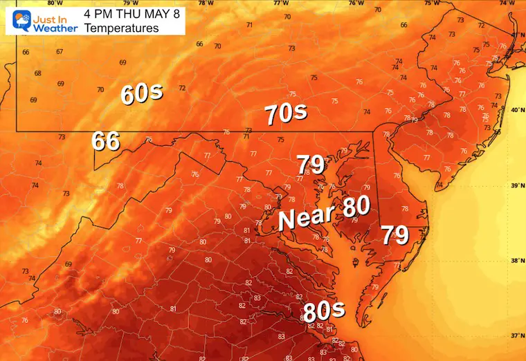 May 7 weather temperatures Thursday afternoon