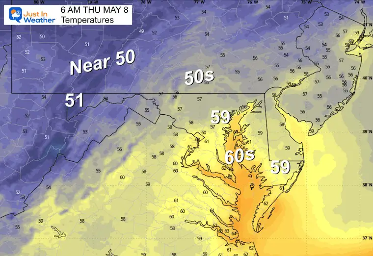 May 7 weather temperatures Thursday morning
