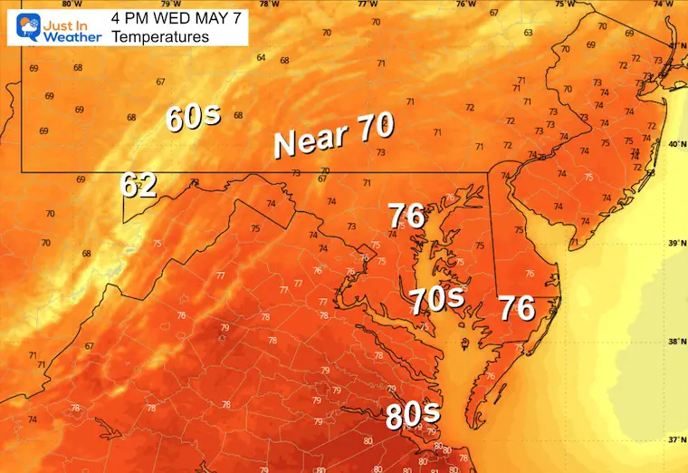 May 7 weather temperatures Wednesday afternoon