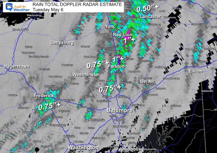 May 7 weather rain estimate Tuesday