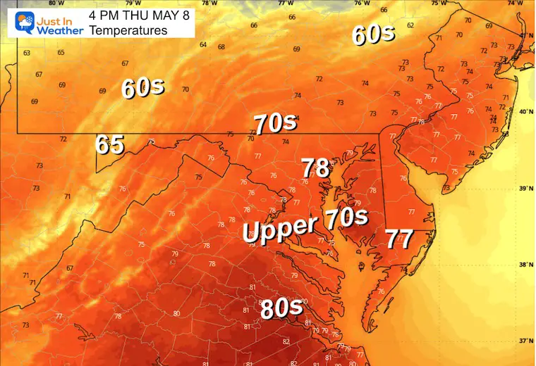 May 8 weather temperatures Thursday afternoon