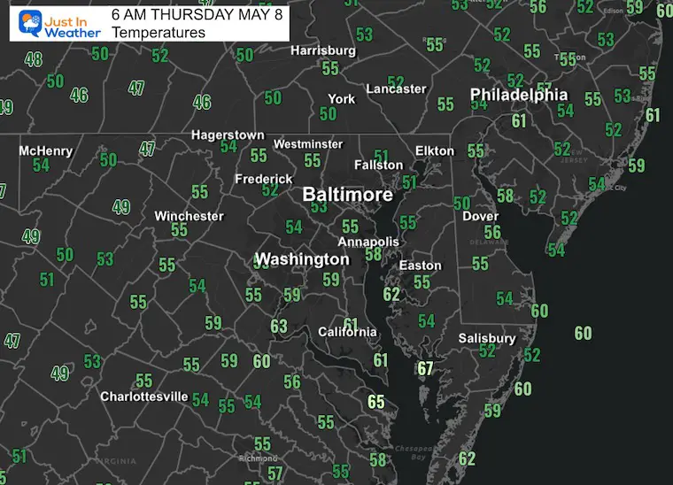 May 8 weather temperatures Thursday morning