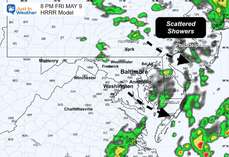 May 9 weather rain radar Friday 8 PM
