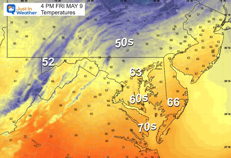 May 9 weather temperatures Friday afternoon