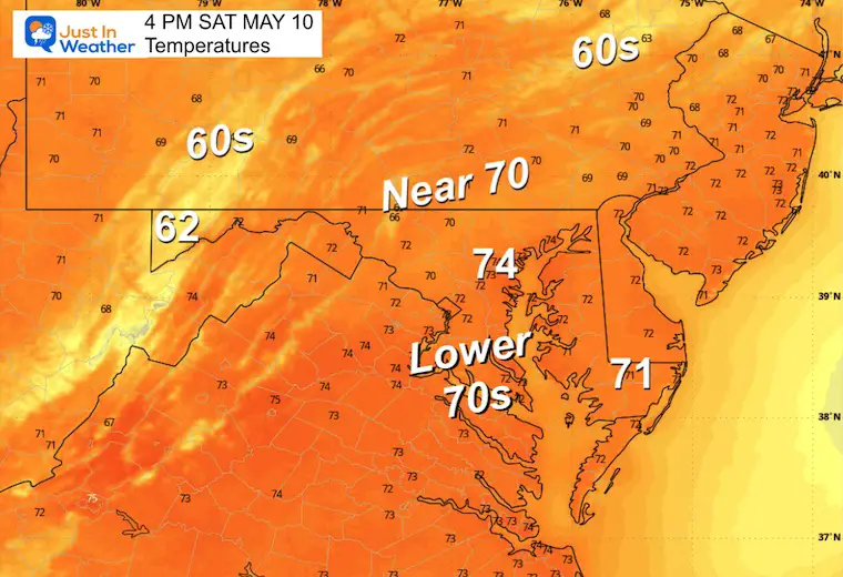 May 9 weather temperatures Saturday afternoon