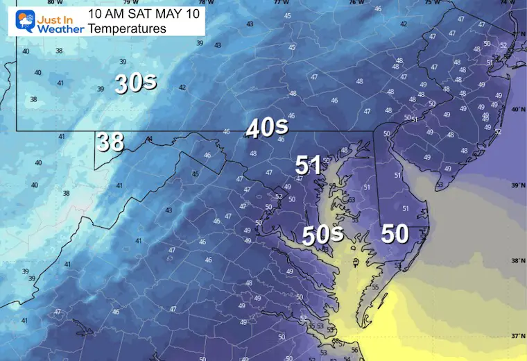 May 9 weather temperatures Saturday morning
