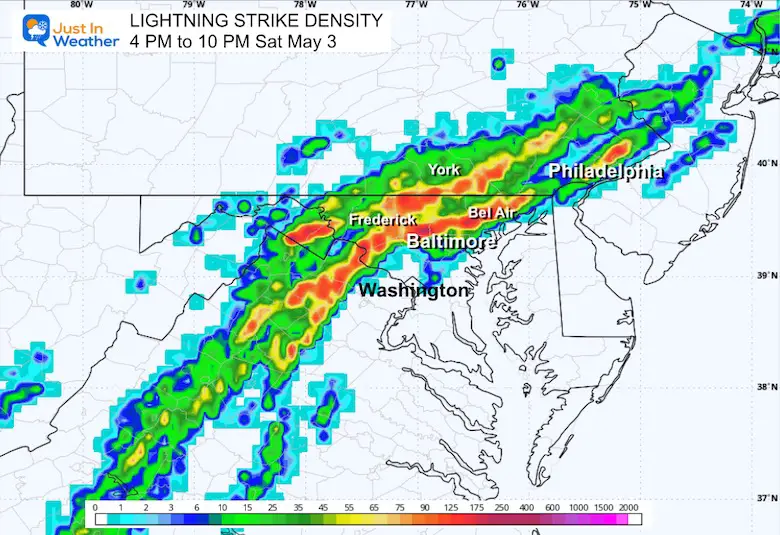 Lightning Density May 3 Maryland storm