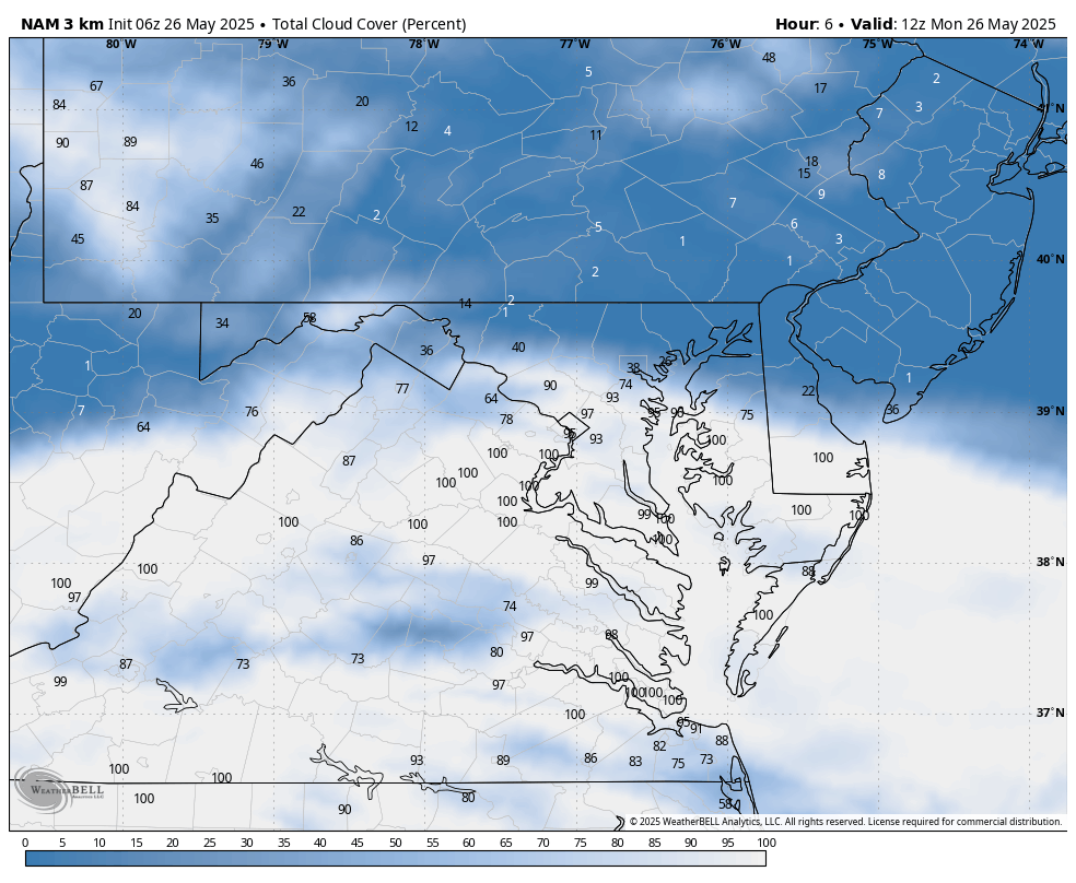 May 26 Memorial Day Monday cloud forecast