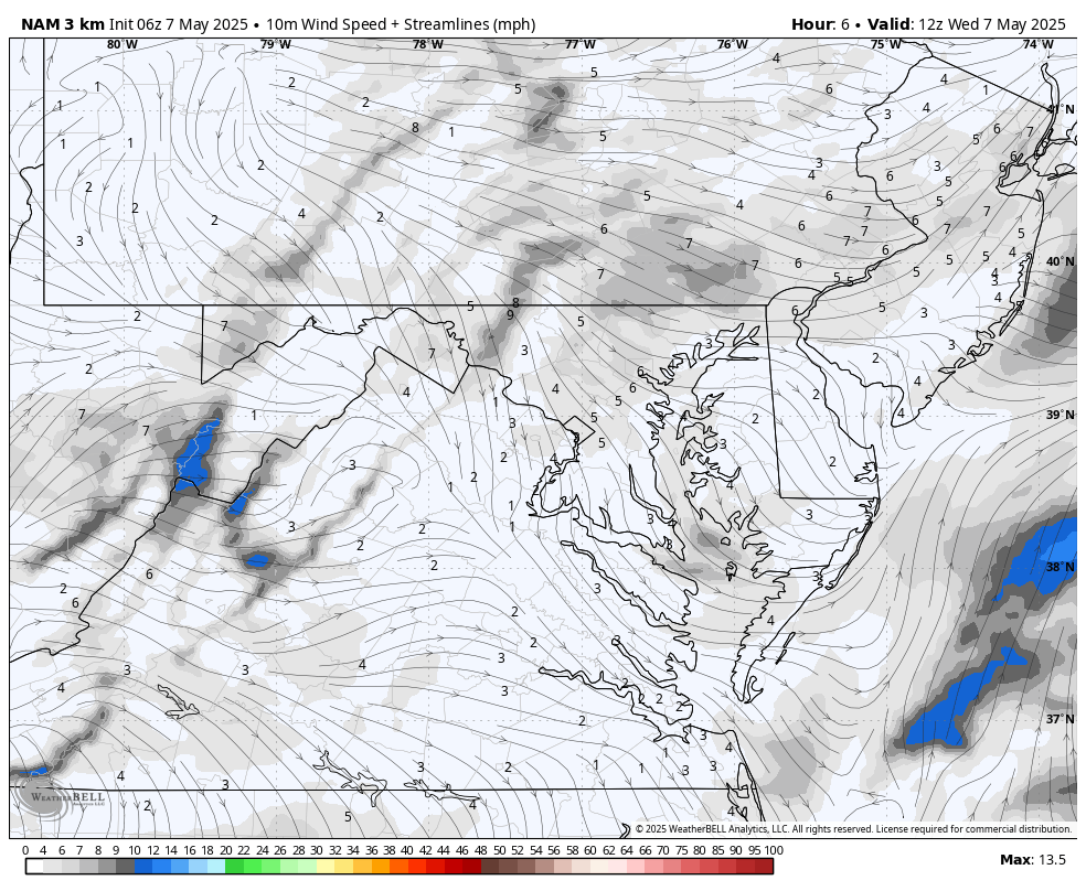 May 7 weather wind forecast Wednesday