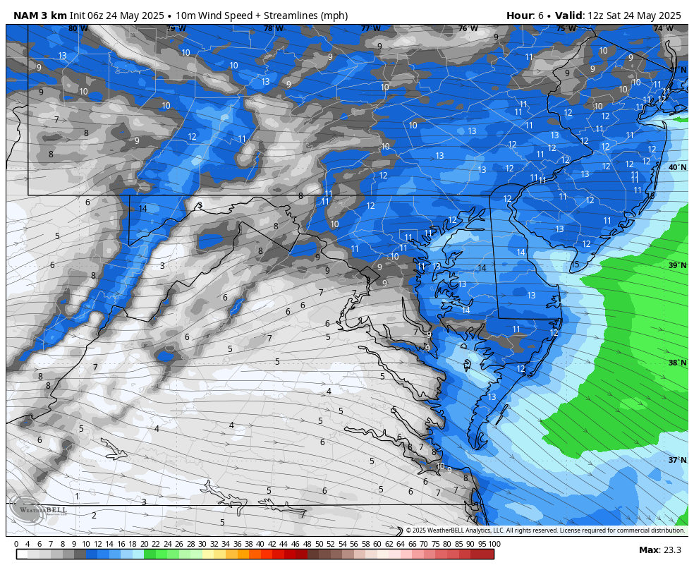May 24 weather wind forecast Saturday