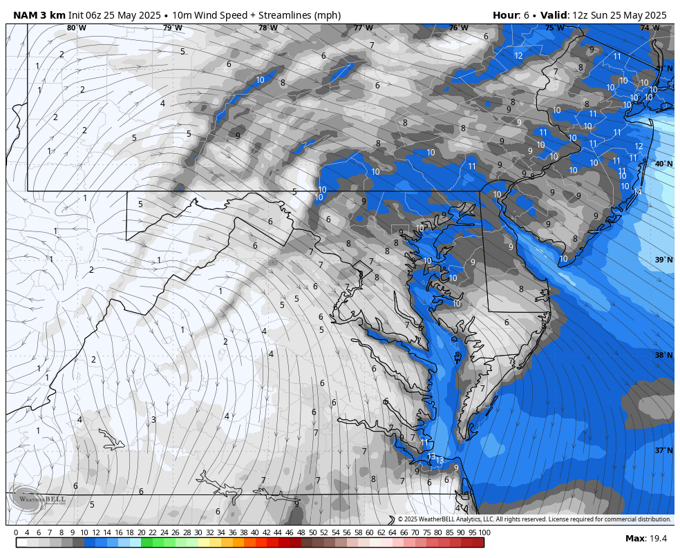 May 25 weather wind forecast Sunday