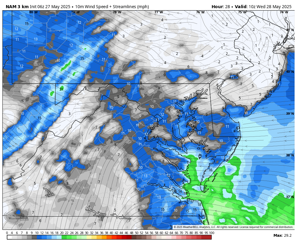 May 27 weather rain wind forecast Wednesday