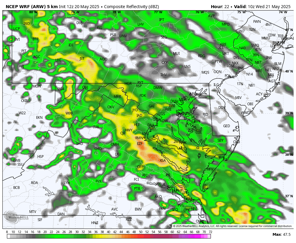 May 20 weather storm radar rain Wednesday WRF