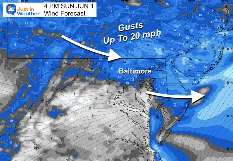 June 1 weather wind forecast Sunday afternoon