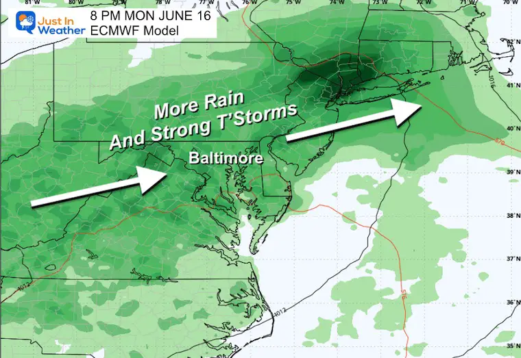June 10 weather forecast rain thunderstorms Monday