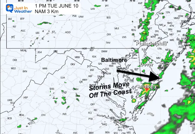 June 10 weather storm radar Tuesday afternoon 1 PM